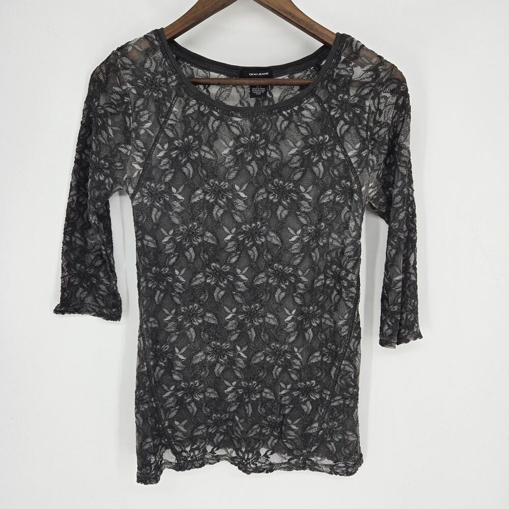 DKNY Jeans Lace Top Small 3/4 Sleeve Whimsigoth Grunge Y2K